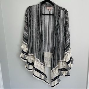 Philosophy kimono wrap sweater striped tassel boho size medium